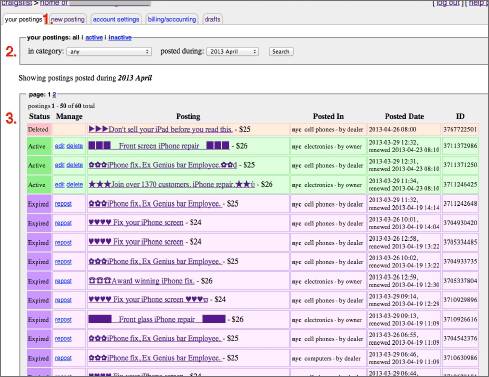 (figure 4.1) Craigslist Control Panel