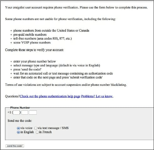 (figure 3.1) Craigslist PVA Phone Verification creation