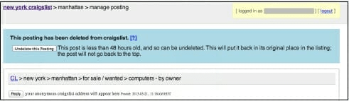 (figure 4.2) Craigslist Delete Notice